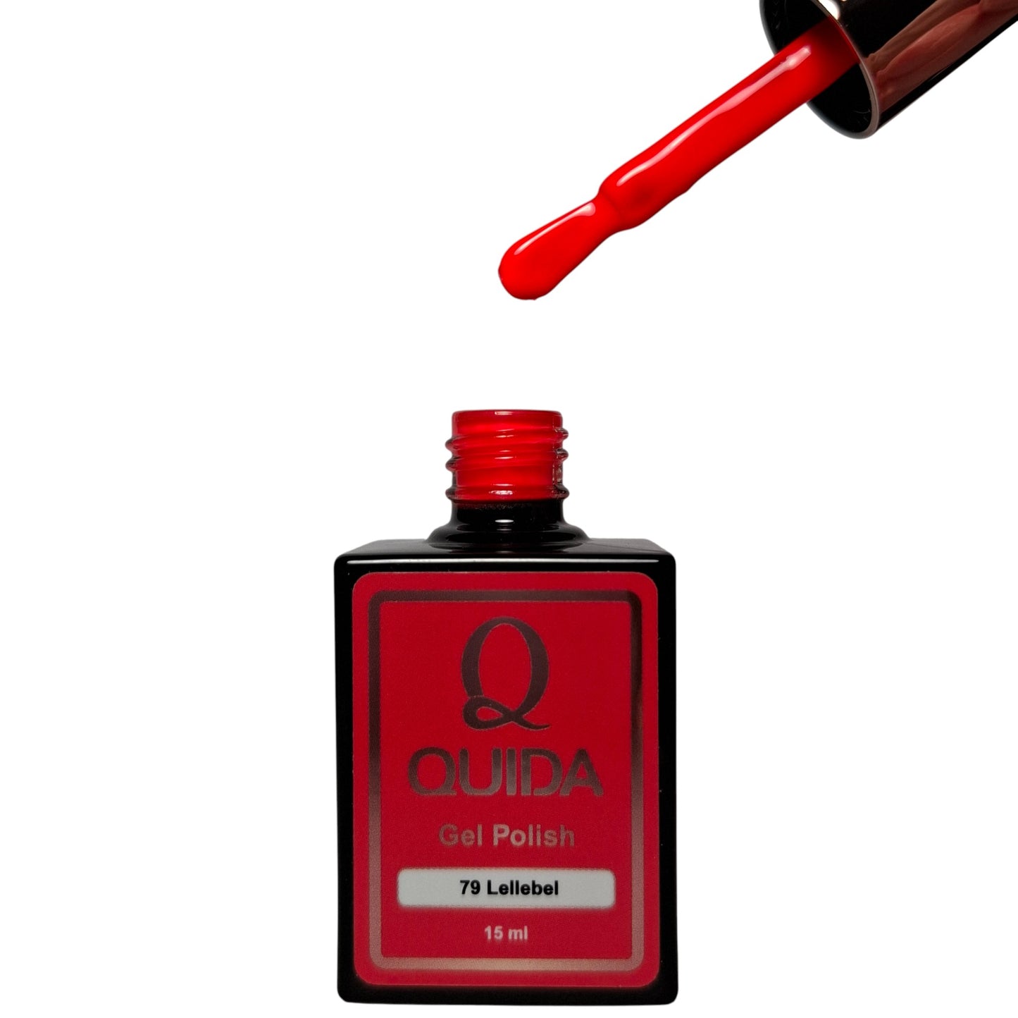 Quida Gelpolish 79 Lellebel flesje open met kwast - neon roze gelpolish 15ml