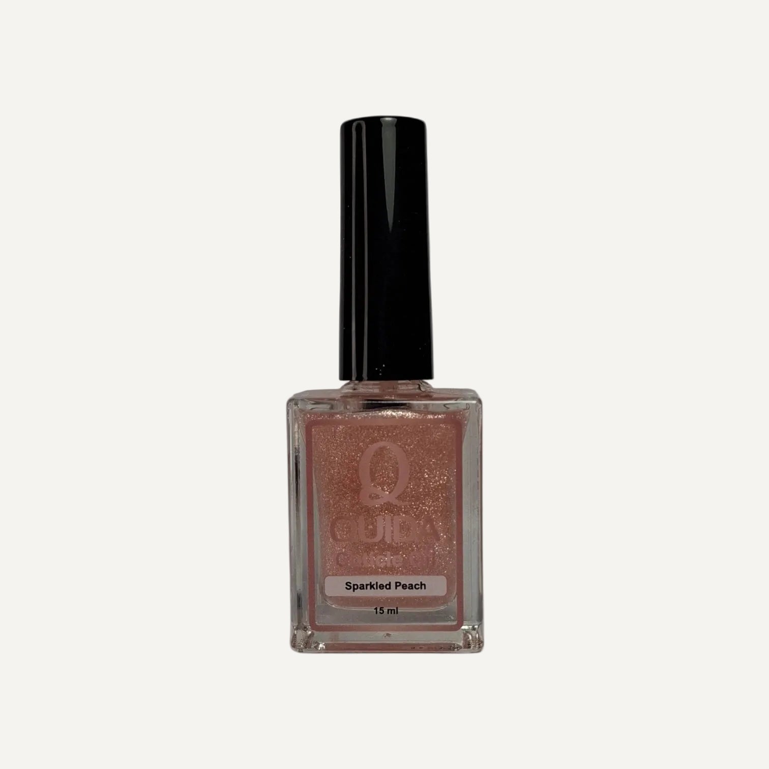Quida Cuticle Oil Sparkled Peach 15ml - flesje met Quida label, verzorgende nagelriemolie