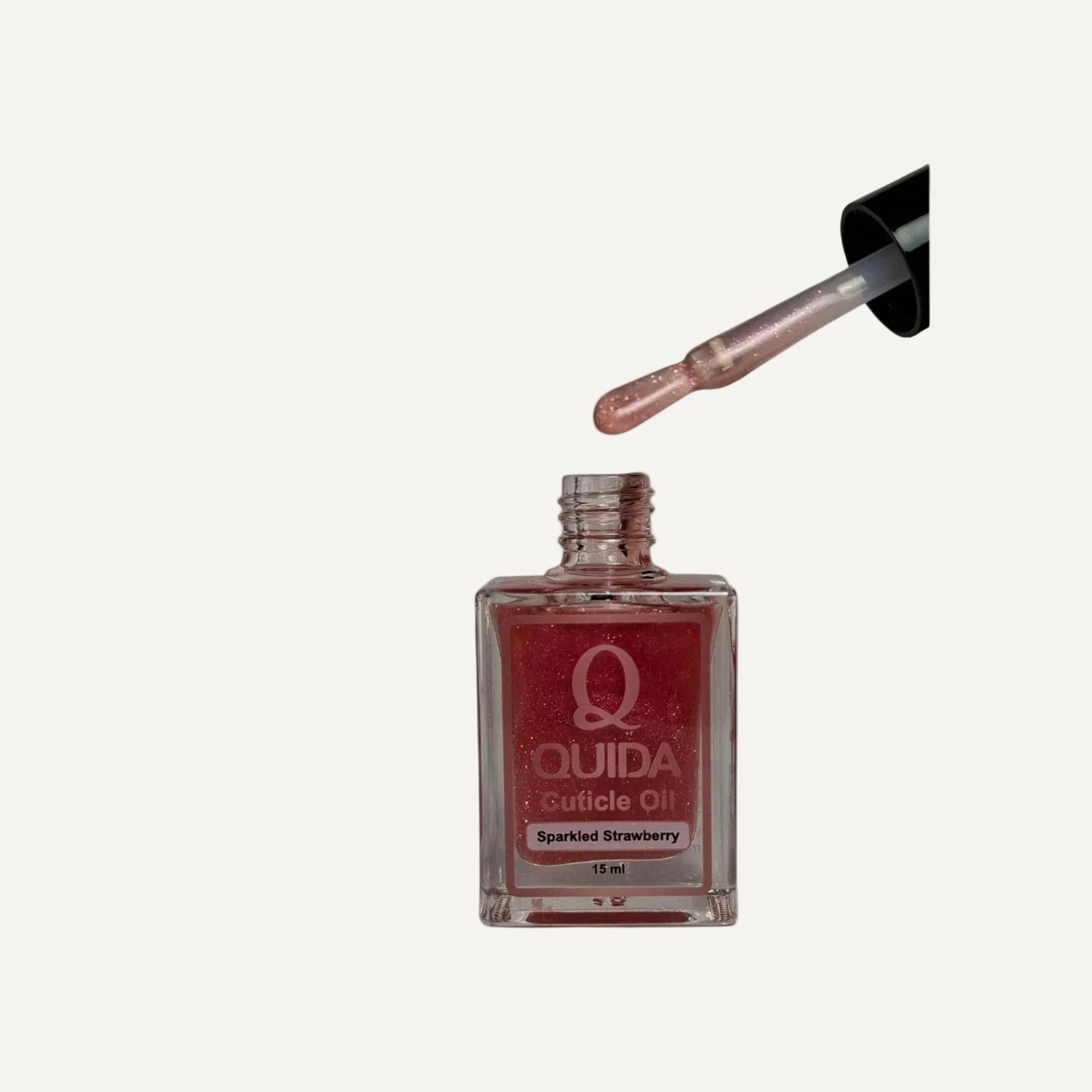 Quida Cuticle Oil Sparkled Strawberry 15ml - flesje met pipet, aardbei nagelriemolie met glitter