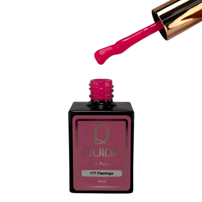 Quida Gelpolish 177 Flamingo flesje open met kwast - neon fuchsia roze gelpolish 15ml