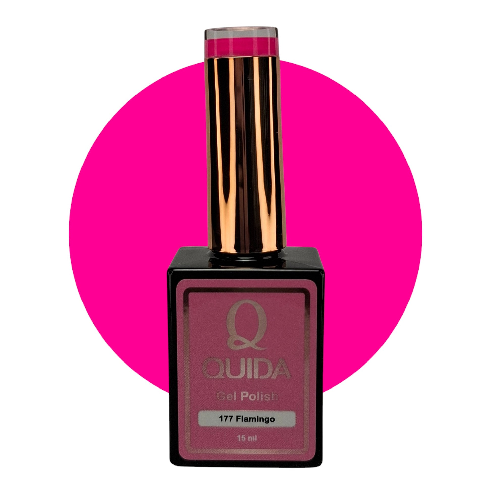 Quida Gelpolish 177 Flamingo - elektrisch neon fuchsia-roze kleur swatch 15ml