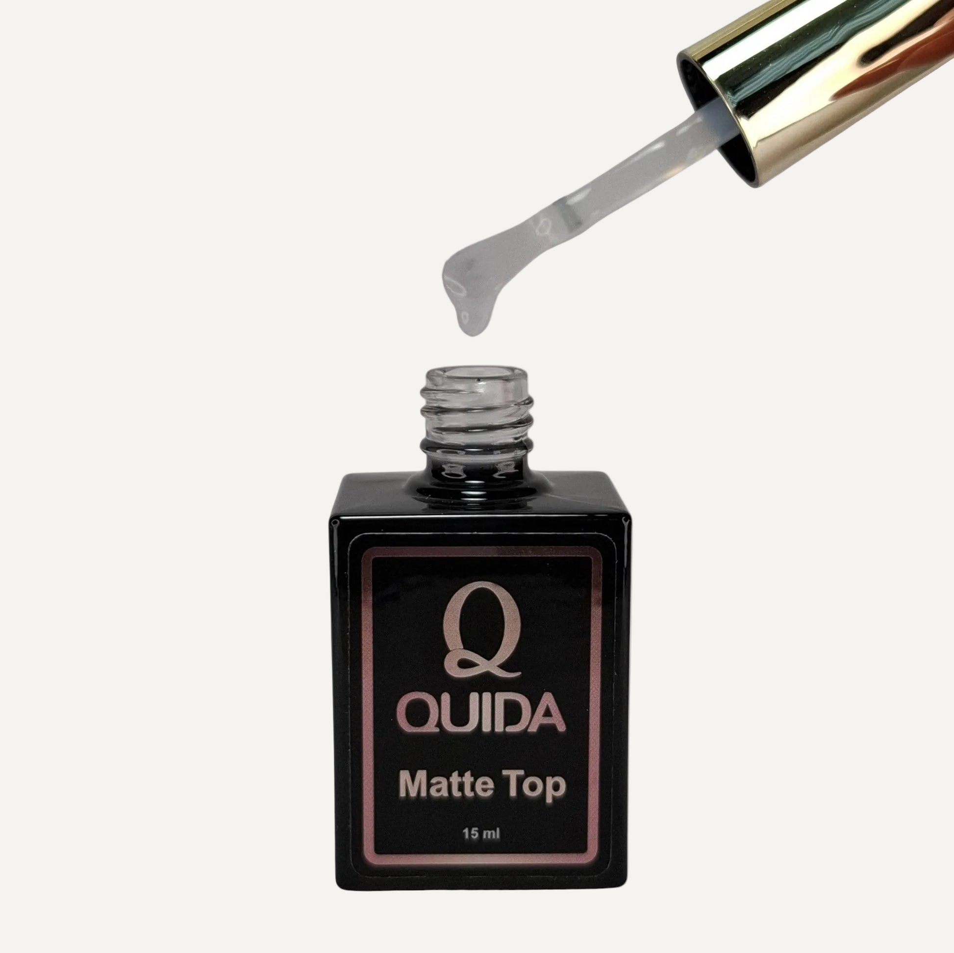 Quida Matte Top No Wipe 15ml - flesje met penseel, matte no-wipe topcoat