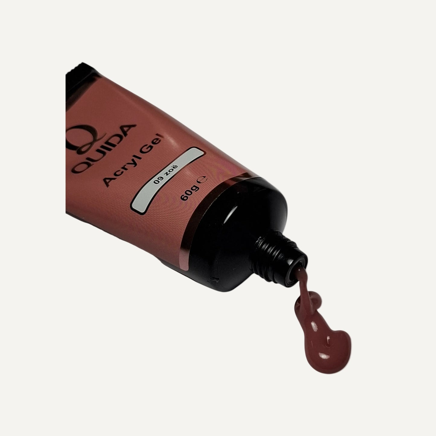 Quida Acrylgel 09 Zoë 60g tube met roodbruine gel die uit de opening komt