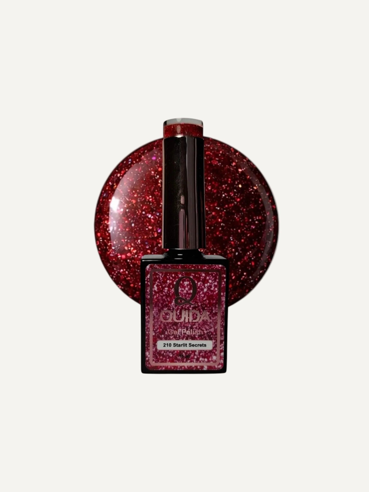 Quida Gelpolish 210 Starlit Secret - diep rood met vonkende glitter kleur swatch 15ml