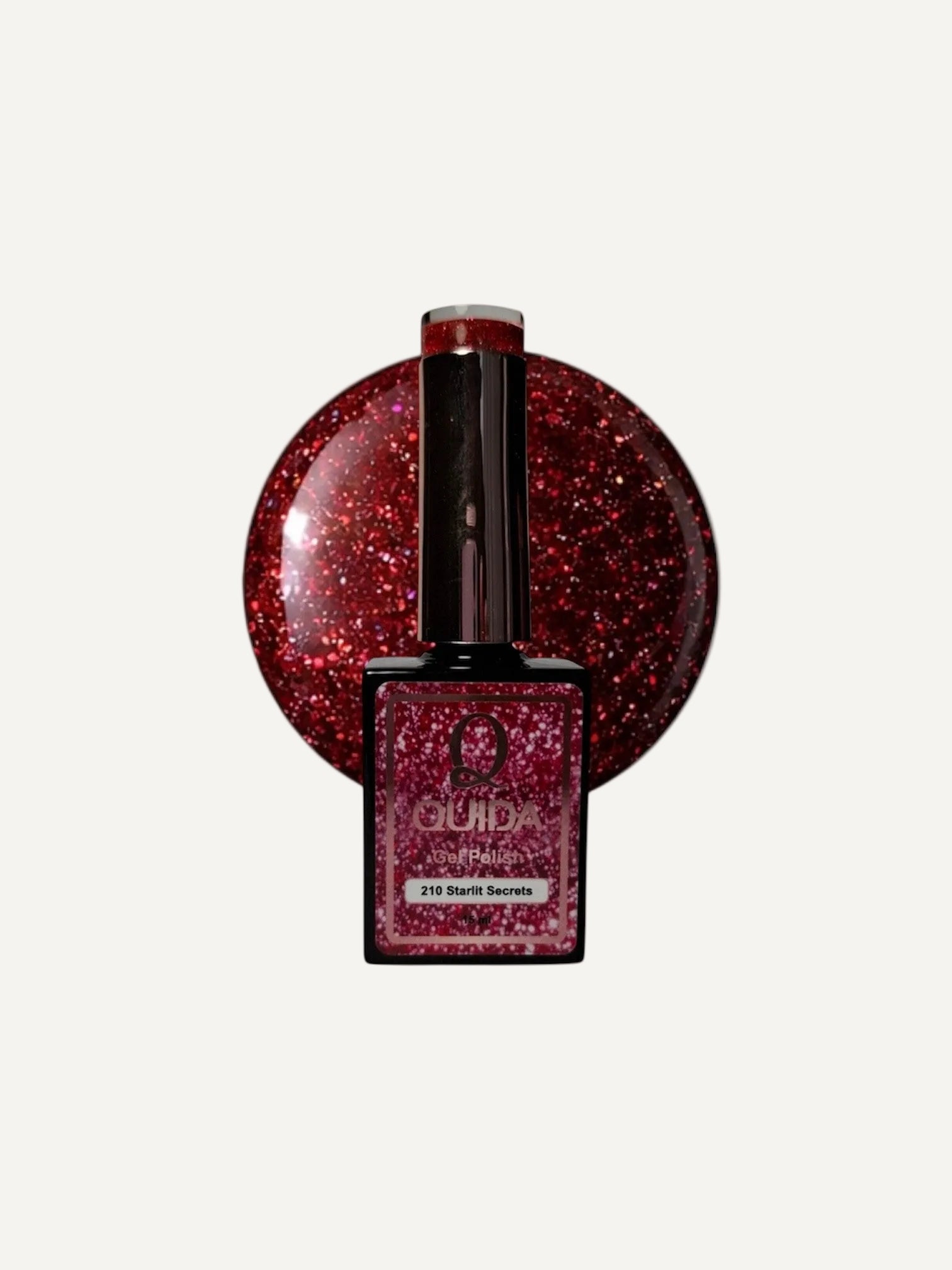 Quida Gelpolish 210 Starlit Secret - diep rood met vonkende glitter kleur swatch 15ml