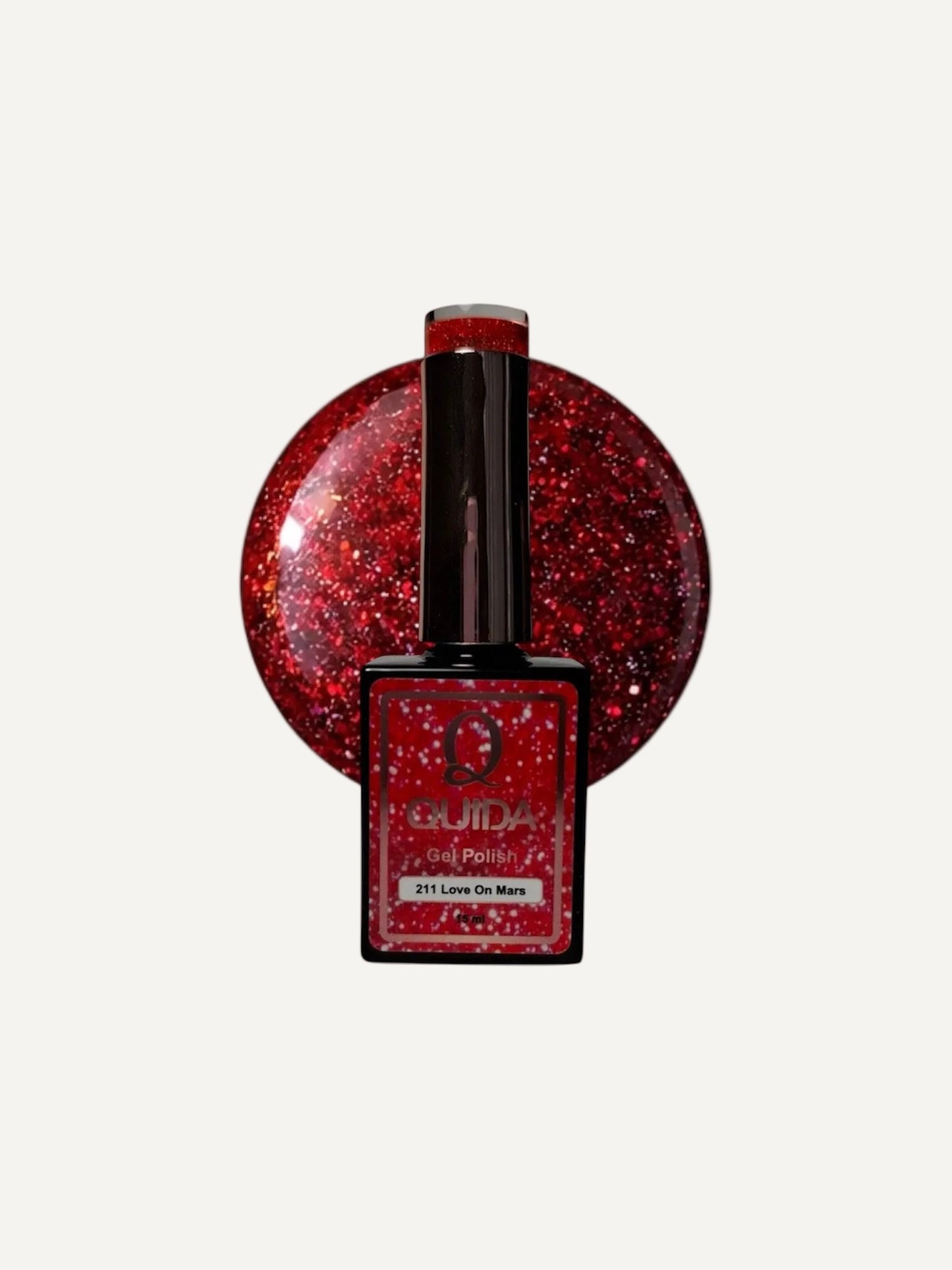 Quida Gelpolish 211 Love On Mars - vurig tomaatrood met zilverglitter kleur swatch 15ml