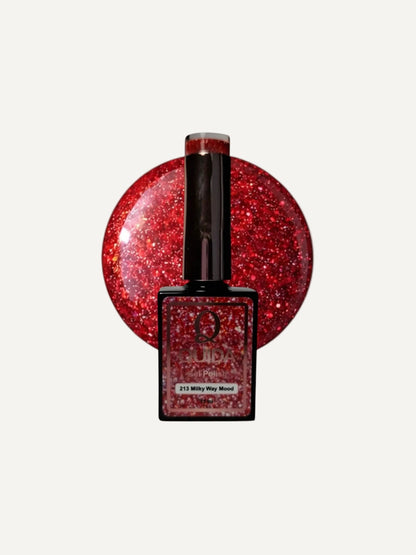 Quida Gelpolish 213 Milky Way Mood - warm koraalrood met holografische shimmer kleur swatch 15ml