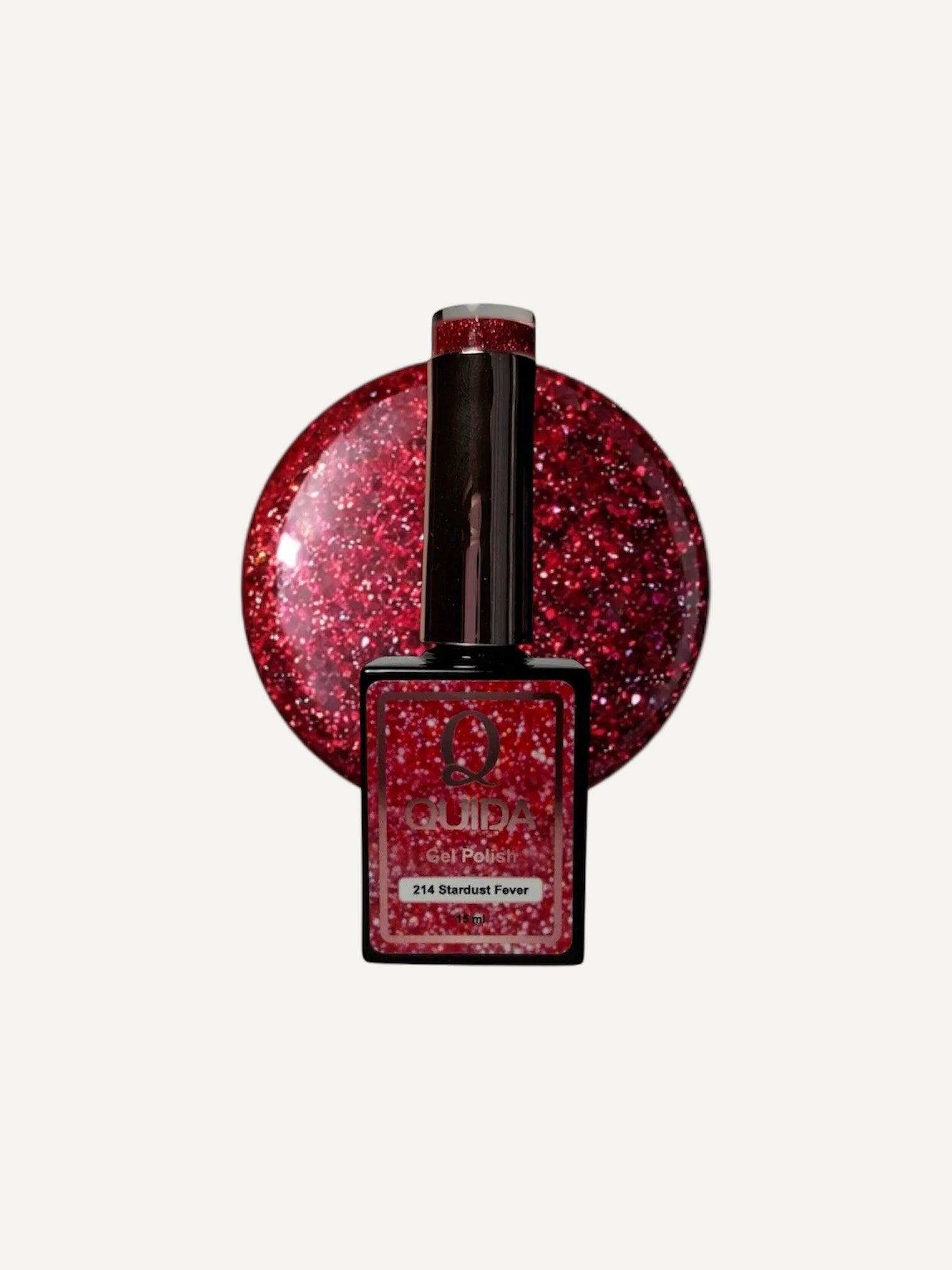 Quida Gelpolish 214 Stardust Fever - klassiek rood met superfijne rode microglitter kleur swatch 15ml