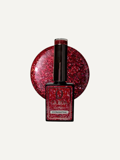 Quida Gelpolish 214 Stardust Fever - klassiek rood met superfijne rode microglitter kleur swatch 15ml