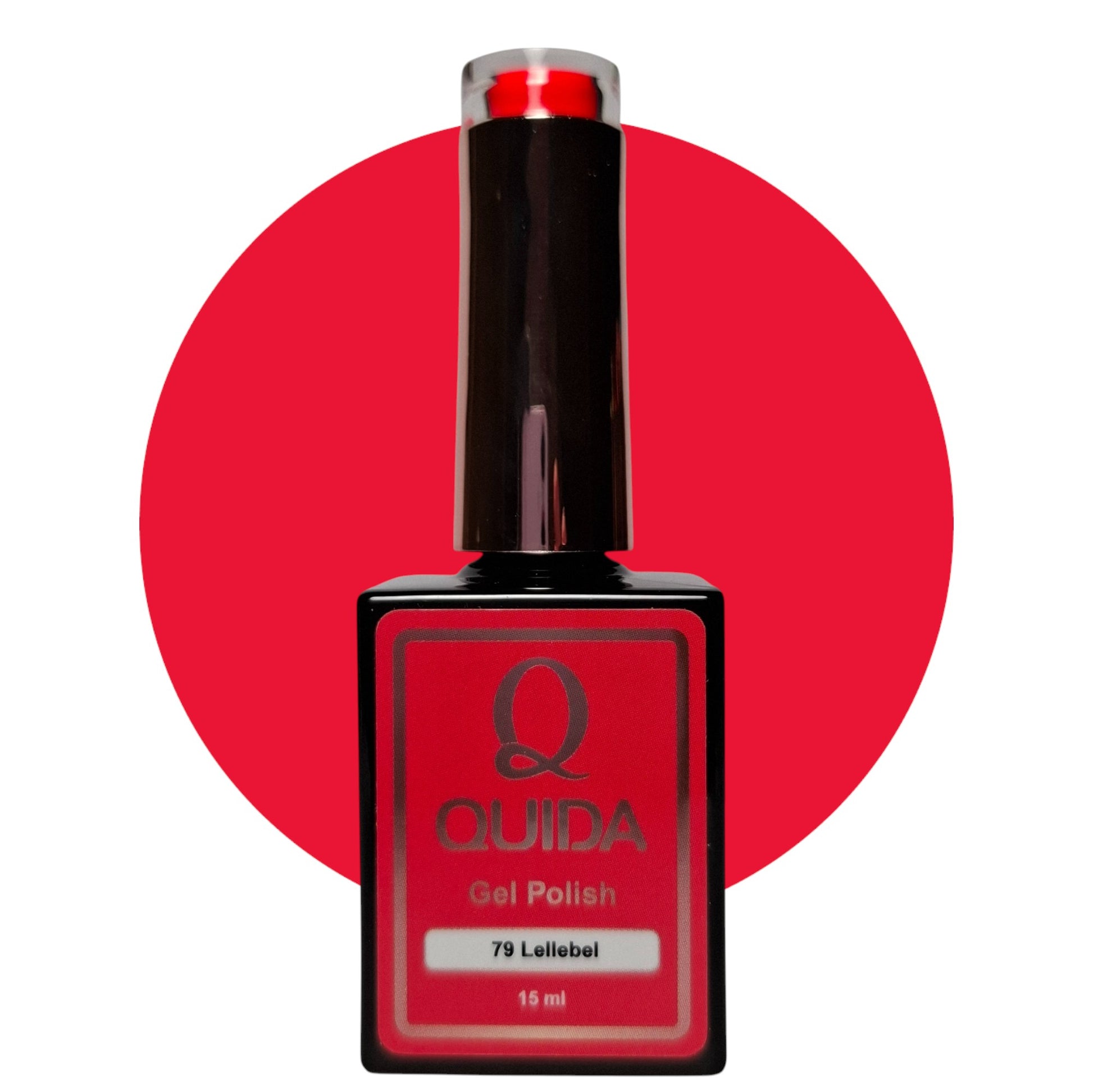 Quida Gelpolish 79 Lellebel - bijna neon oranje-rood-roze kleur swatch 15ml