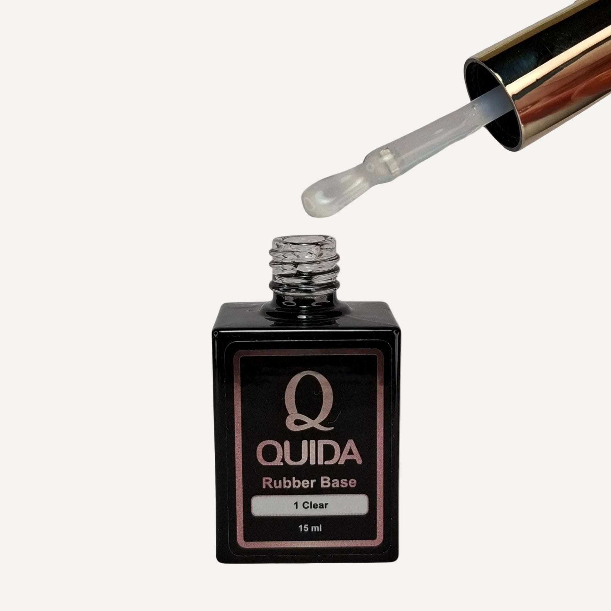 Quida Rubber Base Clear 15ml - flesje met penseel, transparante rubber base gel